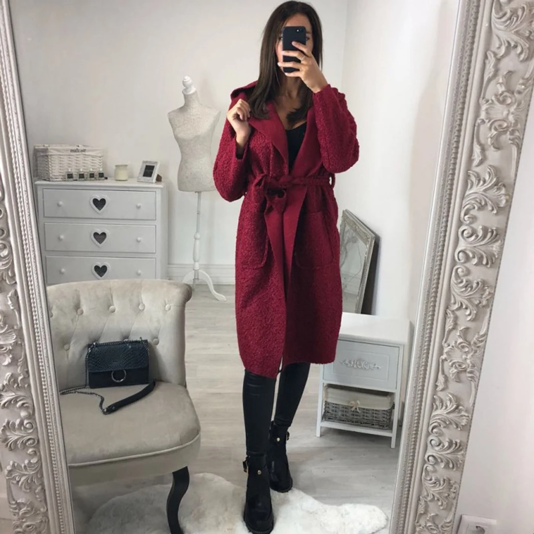 Fashion Women Slim Solid Color Cardigan Robes Spring Autumn Thin Coat With Belt Long Sleeve Blends Hooded Coats Outerwear Femme
Fashion Women Slim Solid Color Cardigan Robes Spring Autumn Thin Coat With Belt Long Sleeve Blends Hooded Coats Outerwear Femme