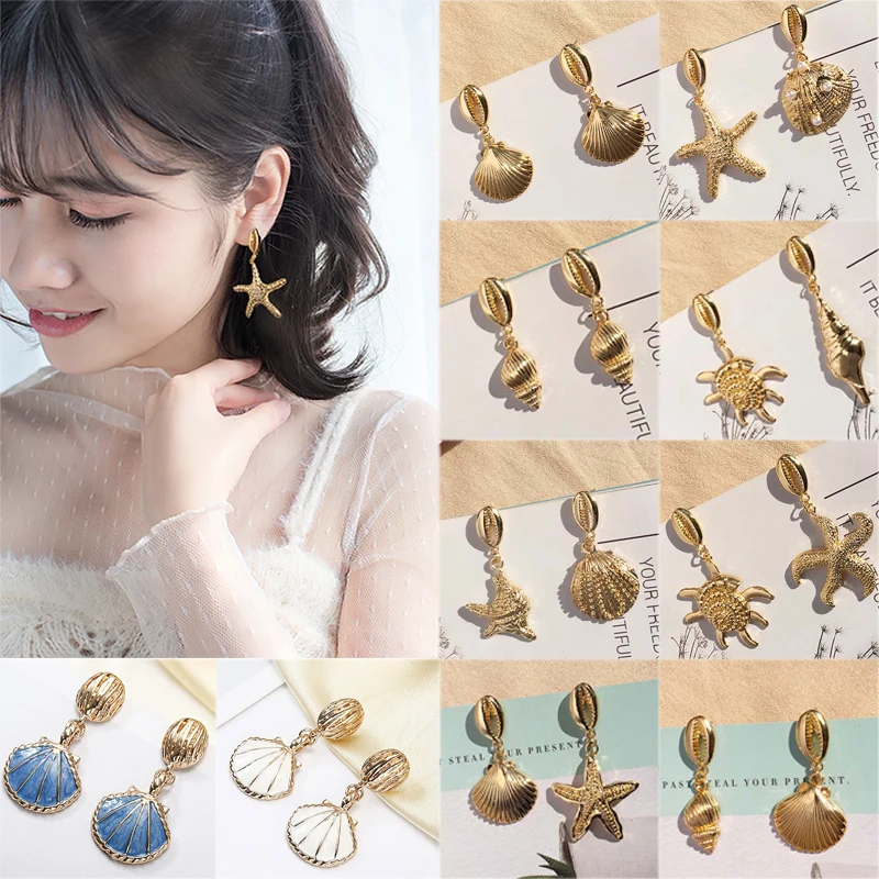 Shell White Wedding Bohemian Style Golden Pearl Drop Earrings 1Pair Blue Starfish Conch 14 Models Big Circle Seaside
Shell White Wedding Bohemian Style Golden Pearl Drop Earrings 1Pair Blue Starfish Conch 14 Models Big Circle Seaside