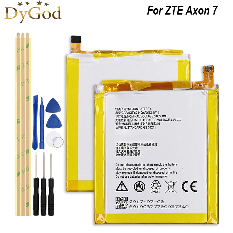 DyGod 3140mAh Replacement Battery For ZTE Axon 7 Li3931T44P8h756346 High Quality mobile phone Battery For ZTE Axon 7+Tools Set
DyGod 3140mAh Replacement Battery For ZTE Axon 7 Li3931T44P8h756346 High Quality mobile phone Battery For ZTE Axon 7+Tools Set