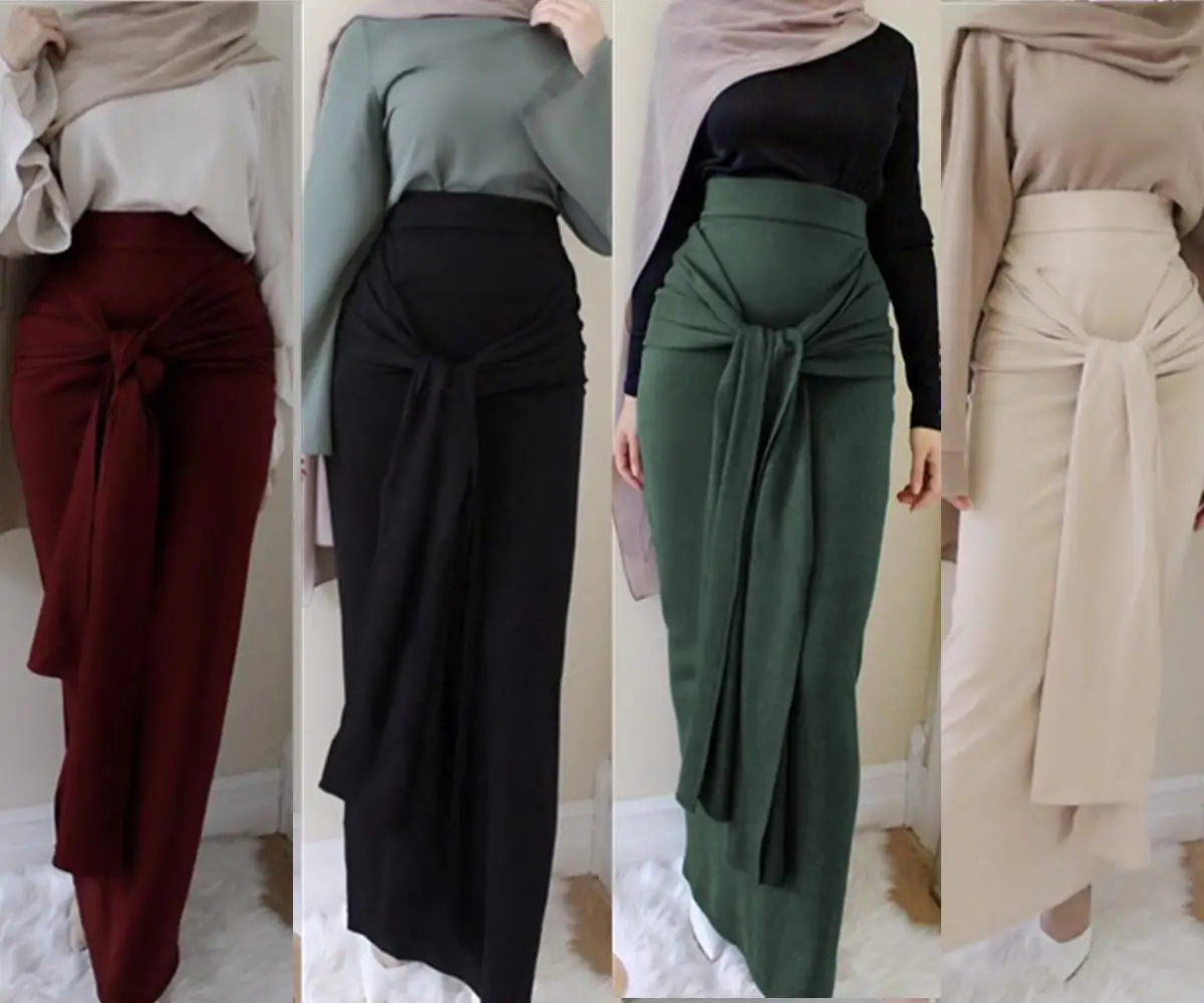 Женская длинная юбка с поясом мусульманская облегающая карандаш со шнуровкой