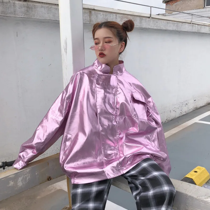 2019 Spring Women Metal Bomber Jacket Summer Loose Pink Silver Hip Hop Punk Coat Casual Outwear Chaqueta Mujer A9044
2019 Spring Women Metal Bomber Jacket Summer Loose Pink Silver Hip Hop Punk Coat Casual Outwear Chaqueta Mujer A9044