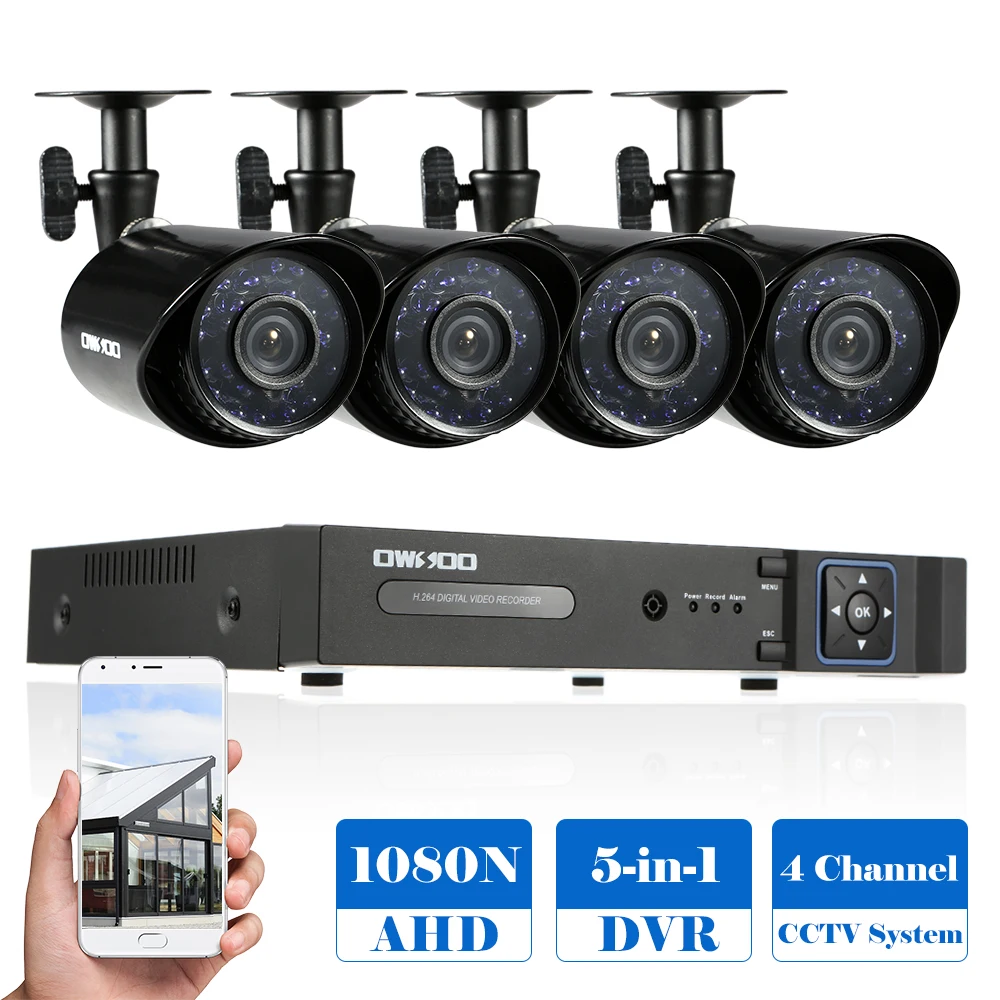 OWSOO 4CH 1080P 5-in-1 Digital Video Recorder + 4*720P AHD IR CCTV Camera + 4*60ft Surveillance Cable for CCTV Security System
OWSOO 4CH 1080P 5-in-1 Digital Video Recorder + 4*720P AHD IR CCTV Camera + 4*60ft Surveillance Cable for CCTV Security System
