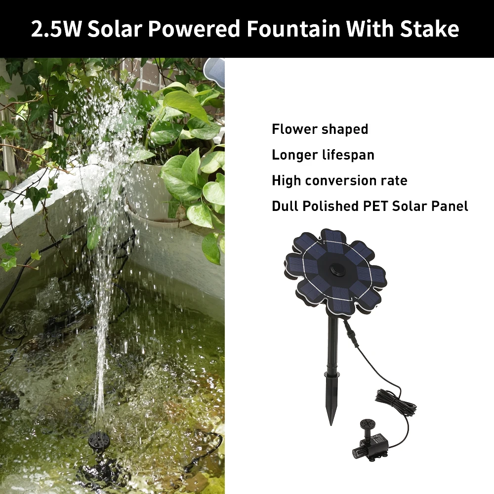 Flower Shaped Solar Panel Water Fountain Home Decoration Outdoor Solar Fountain Pump for Bird Bath Pond Gaeden QR-0825A
Flower Shaped Solar Panel Water Fountain Home Decoration Outdoor Solar Fountain Pump for Bird Bath Pond Gaeden QR-0825A