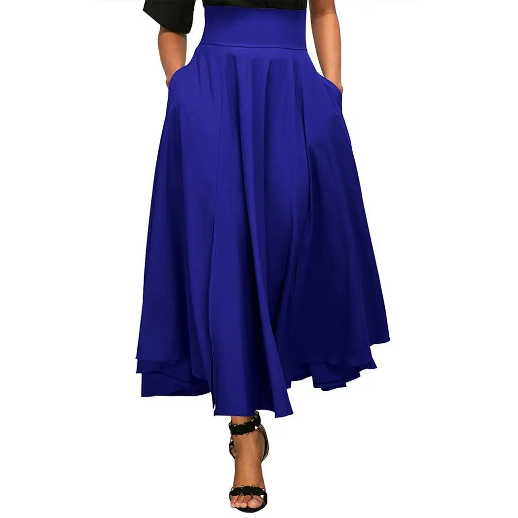 Women Casual Solid Pleated Swing Hem High Summer Spring Autumn Waist Loose Ankle Pockets Length Skirt | Женская одежда