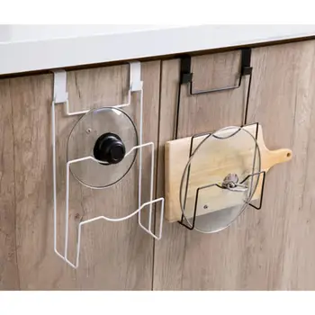 

Iron Art Door Back Cupboard Saucepans Pan Lids Storage Rack Nail-free Chopping Board Holder for Kitchen