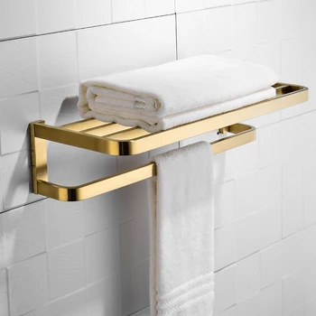 Bathroom Shelf 2 Tier Brushed Gold Towel Rack Wall Mounted Towel Bar Clothes Hanger Luxury Square Style Gold Color
Bathroom Shelf 2 Tier Brushed Gold Towel Rack Wall Mounted Towel Bar Clothes Hanger Luxury Square Style Gold Color