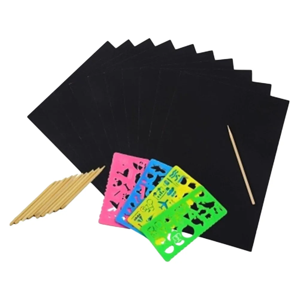 34pcs Scratch Art Paper Creative Magic Drawing Black Painting Rainbow Paper Scratch Paper with Stencils Pens
34pcs Scratch Art Paper Creative Magic Drawing Black Painting Rainbow Paper Scratch Paper with Stencils Pens