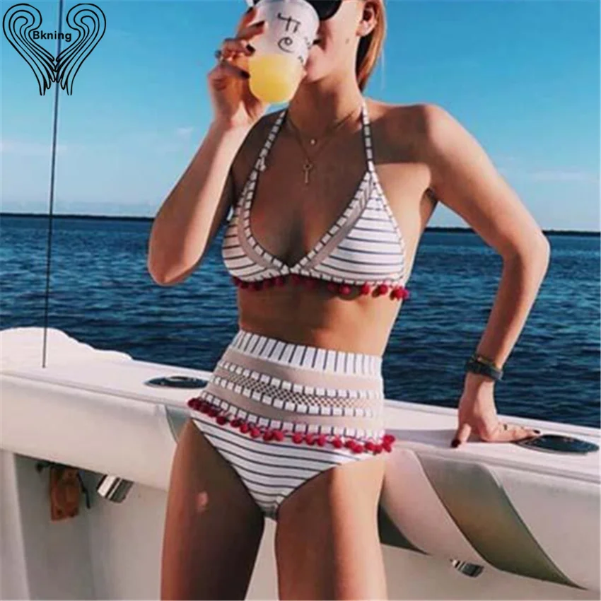 Triangle Bikini Set Mesh Bikinis Push Up Swimsuit Pompom High Waist Swimwear Stripe Swimming Suit For Women 2019 Bathing Suit
Triangle Bikini Set Mesh Bikinis Push Up Swimsuit Pompom High Waist Swimwear Stripe Swimming Suit For Women 2019 Bathing Suit