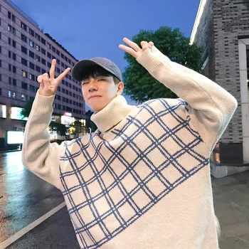 Winter New High Collar Sweater Men Warm Fashion Plaid Loose Long Sleeve Knitting Pullover Man Casual Male Clothes
Winter New High Collar Sweater Men Warm Fashion Plaid Loose Long Sleeve Knitting Pullover Man Casual Male Clothes