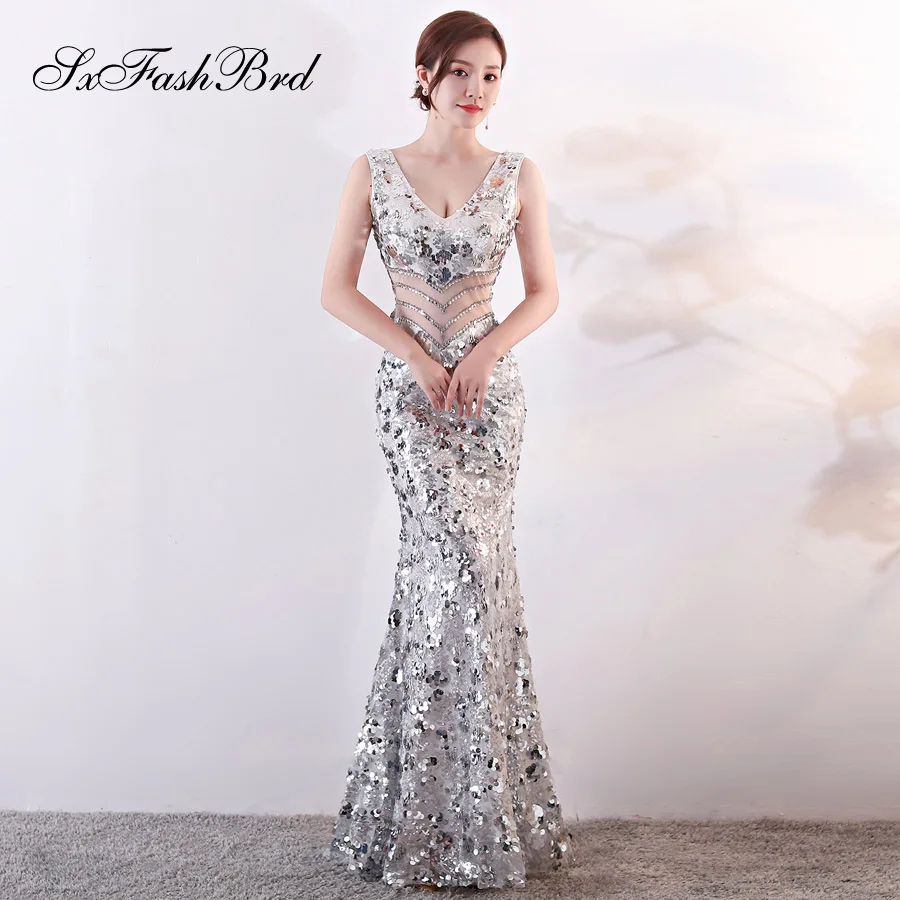 Women Formal Evening Dress V Neck Mermaid Sequins Beading Luxury Sliver Long Sequin Party Prom Gowns Dresses
Women Formal Evening Dress V Neck Mermaid Sequins Beading Luxury Sliver Long Sequin Party Prom Gowns Dresses