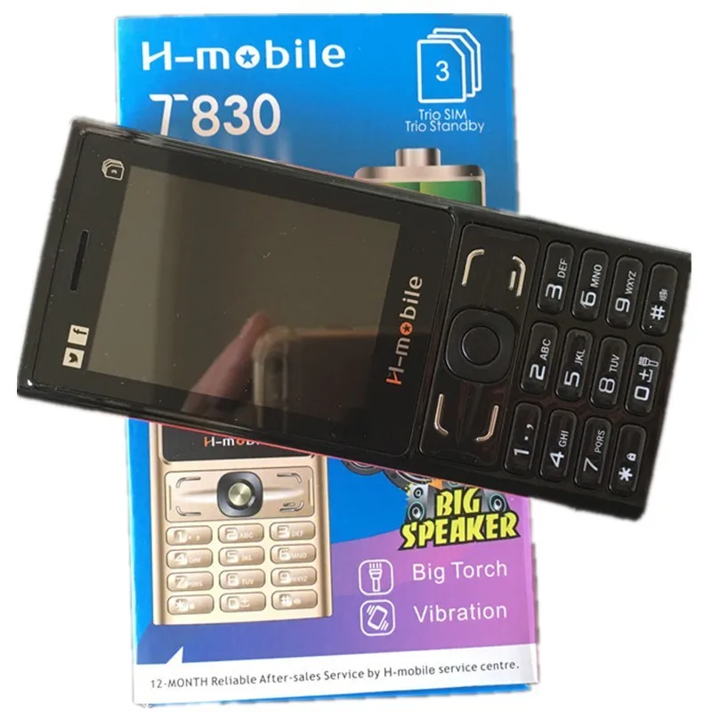 2018 New Original H-Mobile T830 Phone Three SIM Card Bluetooth Flashlight MP3 MP4 FM Camera 2.8 inch Cell Phone
2018 New Original H-Mobile T830 Phone Three SIM Card Bluetooth Flashlight MP3 MP4 FM Camera 2.8 inch Cell Phone