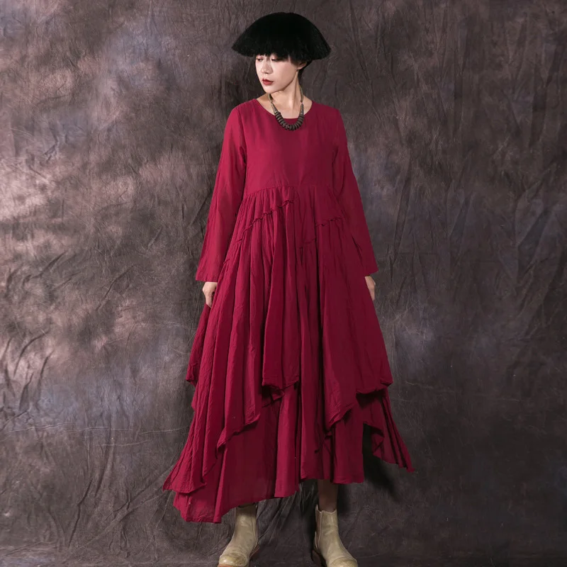 Johnature Women Red Pleated Dress Cotton O-Neck Long Sleeve Patchwork Autumn Dress 2019 New Solid Color Fall Casual Dresses
Johnature Women Red Pleated Dress Cotton O-Neck Long Sleeve Patchwork Autumn Dress 2019 New Solid Color Fall Casual Dresses