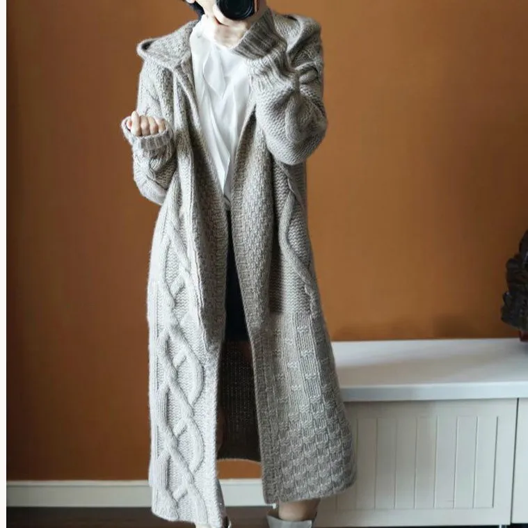 Autumn Winter Women Long Cardigan Coat Cardigans Long Sleeve Solid Hooded Sweater Loose Thick Knitted Long Sweaters Coat
Autumn Winter Women Long Cardigan Coat Cardigans Long Sleeve Solid Hooded Sweater Loose Thick Knitted Long Sweaters Coat