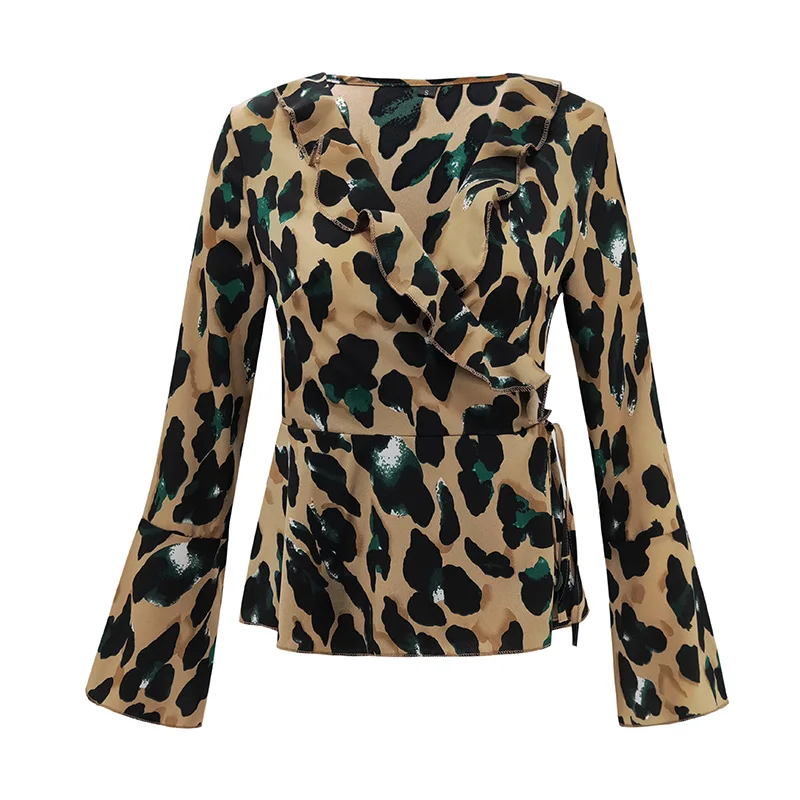 New Fashion Women Satin Blouse Leopard Print V Neck Long Flare Sleeve roupa feminina Waist Belt Ladies Chiffon Shirt Tops
New Fashion Women Satin Blouse Leopard Print V Neck Long Flare Sleeve roupa feminina Waist Belt Ladies Chiffon Shirt Tops