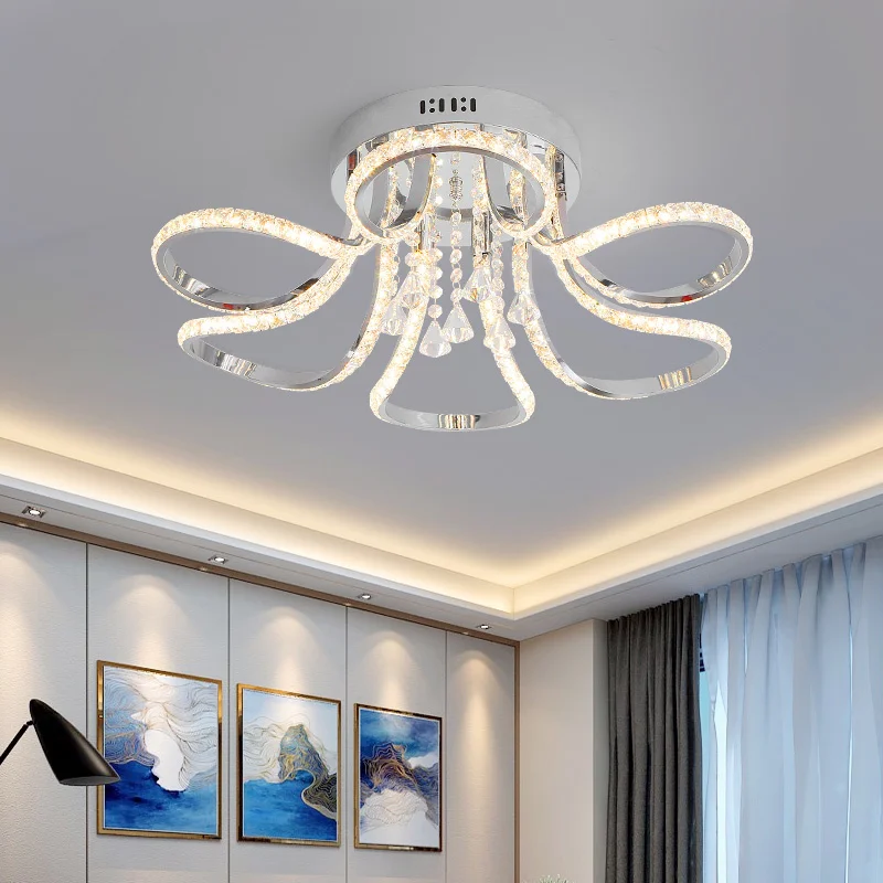 Хромированные хрустальные светодиодные потолочные светильники для гостиной