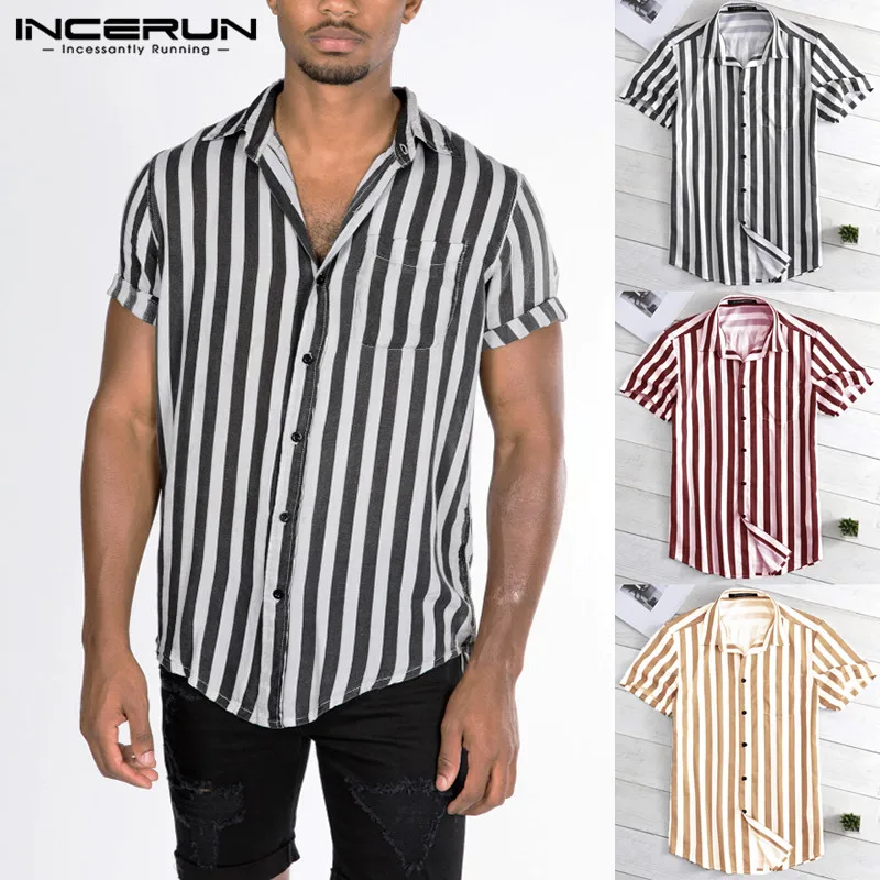 New Striped Shirt INCERUN 2019 Summer Male Clothing Loose Fit Turn Down Collar Button Short Sleeve Shirt Camisa Casual Tee Tops
New Striped Shirt INCERUN 2019 Summer Male Clothing Loose Fit Turn Down Collar Button Short Sleeve Shirt Camisa Casual Tee Tops