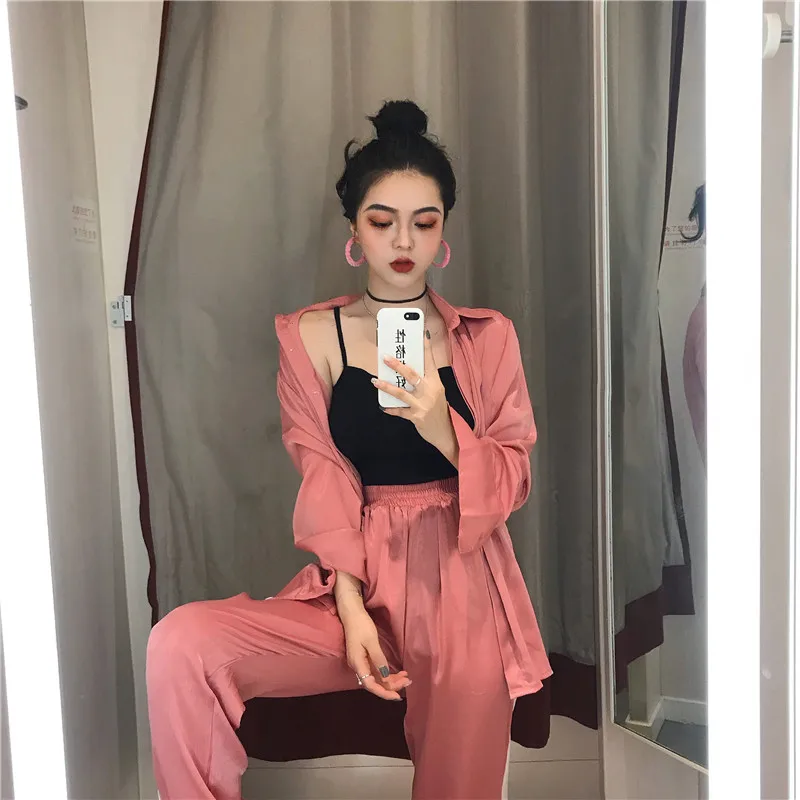 tracksuit autumn ulzzang korean Women's Clothing Satin Harajuku Peach powder loose full shirts coats+harem pants two piece set
tracksuit autumn ulzzang korean Women's Clothing Satin Harajuku Peach powder loose full shirts coats+harem pants two piece set