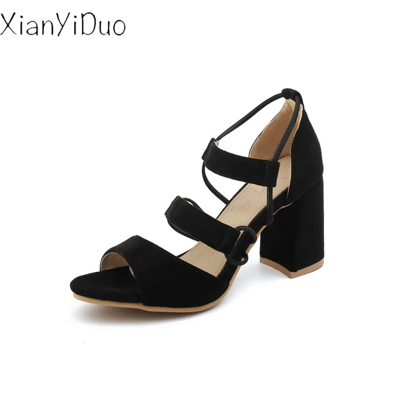 Женская обувь из флока в стиле ретро с открытым носком на высоком каблуке