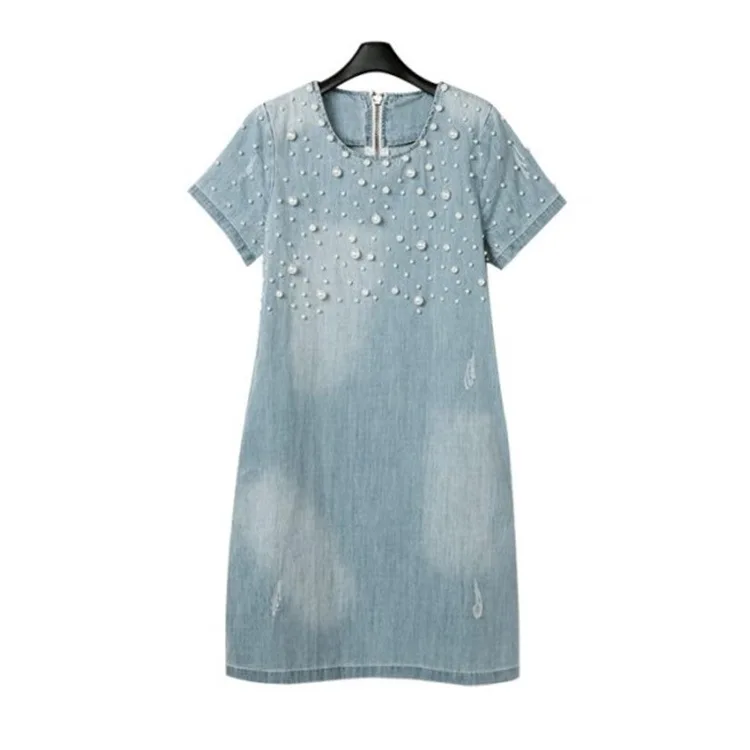 Large Size Casual Jeans Sundress Women's Plus Size Embroidery Beaded Denim Dresses Big Sizes Party Summer Dress 
Large Size Casual Jeans Sundress Women's Plus Size Embroidery Beaded Denim Dresses Big Sizes Party Summer Dress