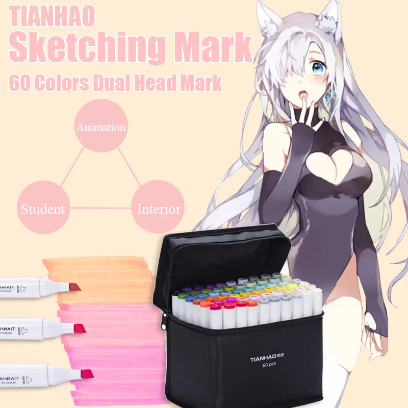 TIANHAO 60 Color Art Markers Dual Head Alcohol Oily Based Brush Pen For Manga Student Interior Design Sketch Marker Art Supplies
TIANHAO 60 Color Art Markers Dual Head Alcohol Oily Based Brush Pen For Manga Student Interior Design Sketch Marker Art Supplies