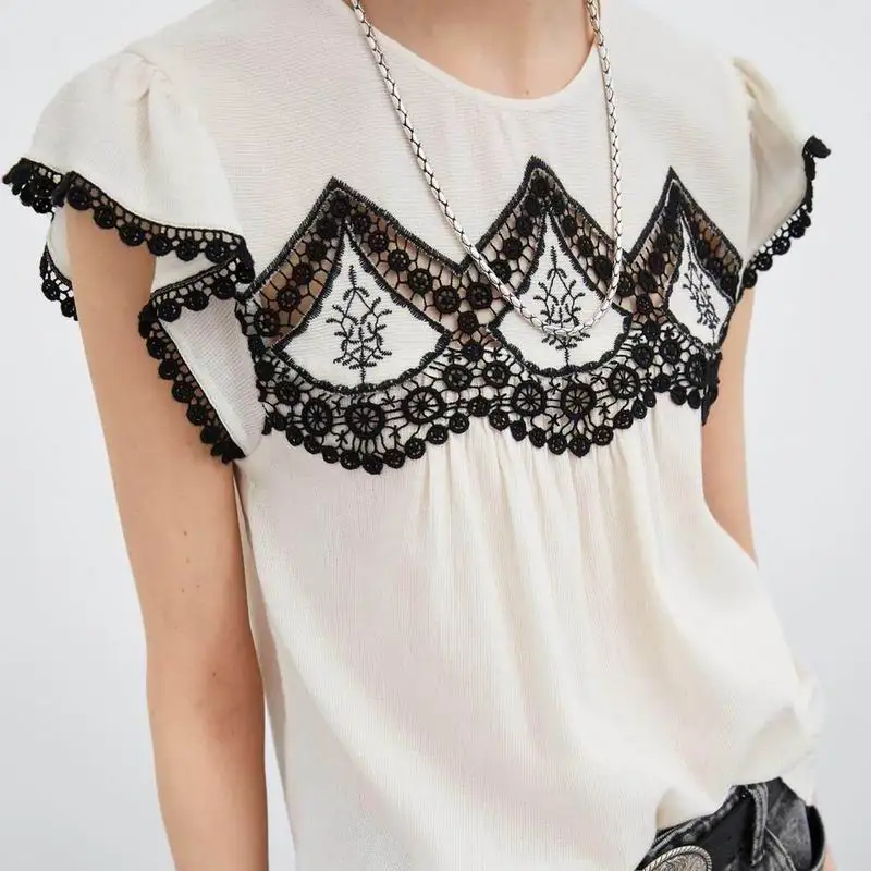 Summer 2019 Za Women Tops White Patched Black Lace Preppy Style O-Neck Chip Lady's Blouse Shirt Female Clothing
Summer 2019 Za Women Tops White Patched Black Lace Preppy Style O-Neck Chip Lady's Blouse Shirt Female Clothing