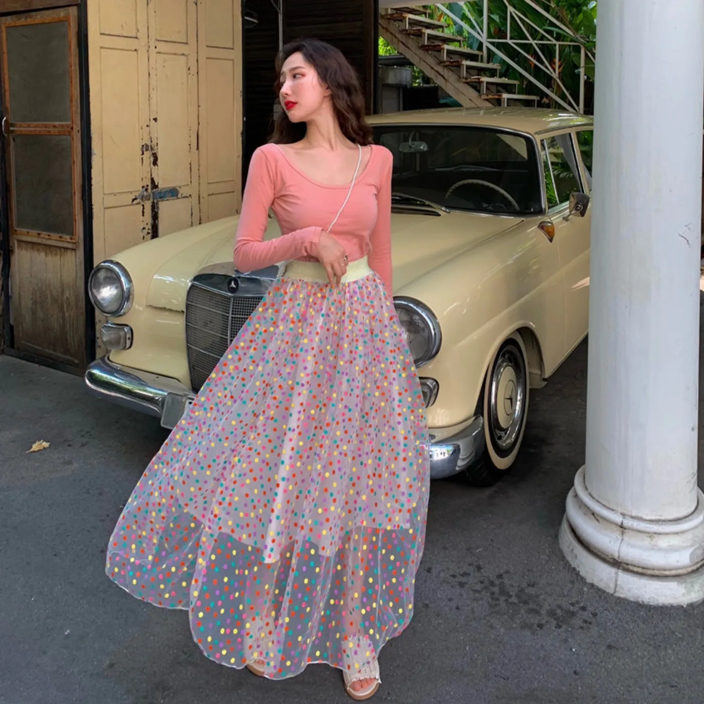 Wave Point Gauze Half-body Skirt Pink Colour Rendering Unlined Upper Garment + Colour Wave Point Gauze Half-body Skirt Suit
Wave Point Gauze Half-body Skirt Pink Colour Rendering Unlined Upper Garment + Colour Wave Point Gauze Half-body Skirt Suit