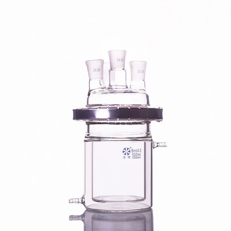 Double-layer cylindrical flat bottom open reactor bottle 500ml,150mm flange,With iron clip,Cover with four straight necks 24/29
Double-layer cylindrical flat bottom open reactor bottle 500ml,150mm flange,With iron clip,Cover with four straight necks 24/29
