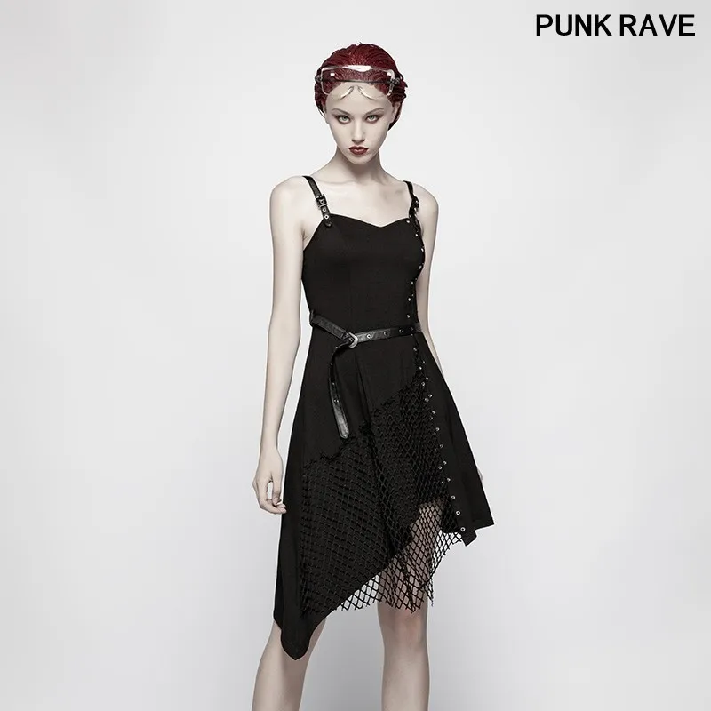 Gothic Mesh Slim-fitting Casual Sexy Strap Dress Fashion Women Cotton Asymmetrical Hem Sleeveless Black Dress PUNK RAVE Q-398
Gothic Mesh Slim-fitting Casual Sexy Strap Dress Fashion Women Cotton Asymmetrical Hem Sleeveless Black Dress PUNK RAVE Q-398