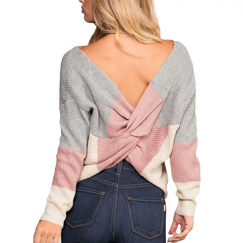 Criss cross backless women sweaters and pullovers knitwear fashion winter 2018 patchwork jumpers sexy lady's sweater
Criss cross backless women sweaters and pullovers knitwear fashion winter 2018 patchwork jumpers sexy lady's sweater