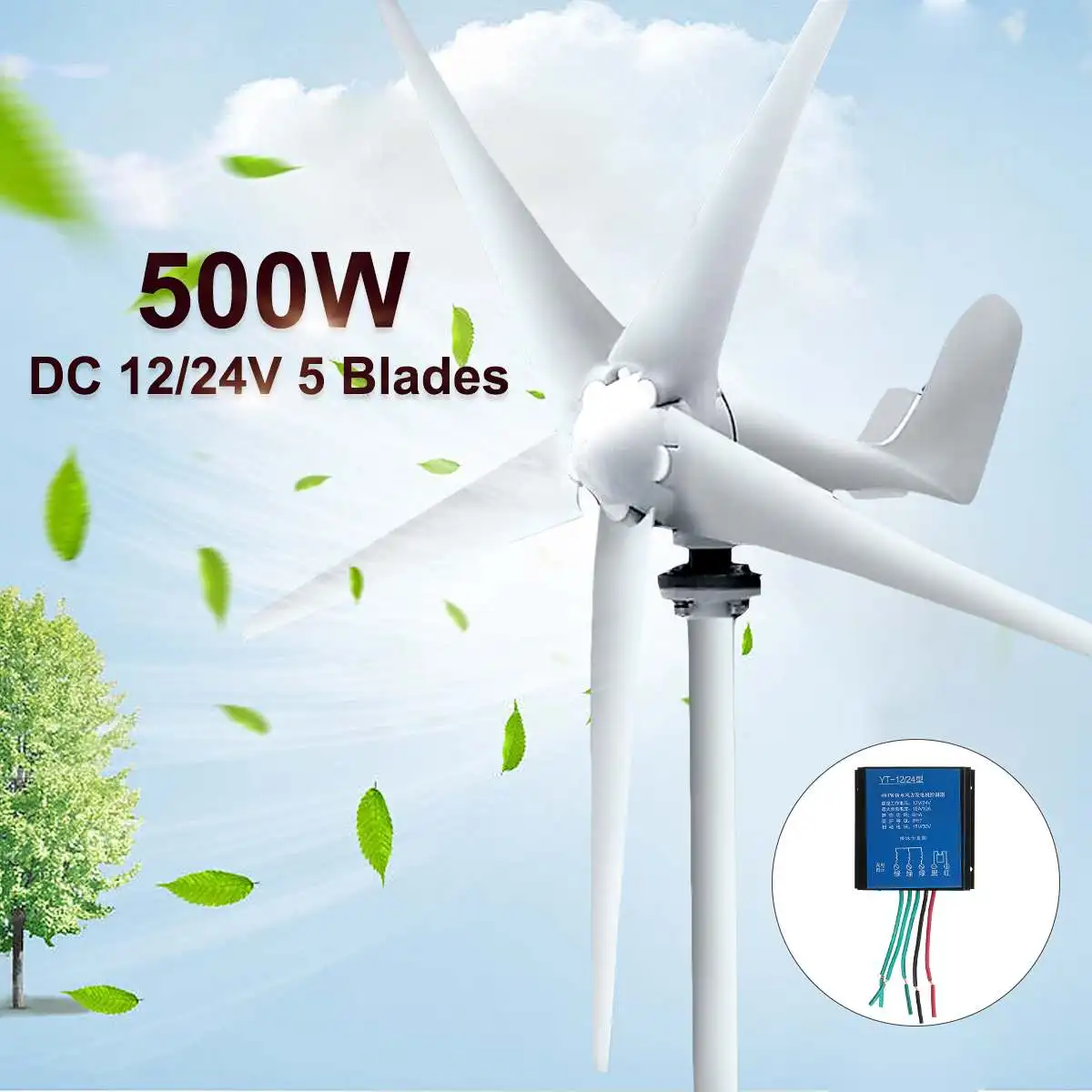 Max 600W Wind Turbine Generator DC 12V/24V 5 Blade Power Supply with Charge Controller for Home Hybrid streetlight use
Max 600W Wind Turbine Generator DC 12V/24V 5 Blade Power Supply with Charge Controller for Home Hybrid streetlight use