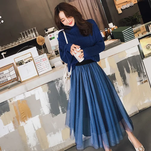 2018 autumn new fashion female long sleeve turtleneck knit top mesh skirt set women's suits sweater+skirt high quality
2018 autumn new fashion female long sleeve turtleneck knit top mesh skirt set women's suits sweater+skirt high quality