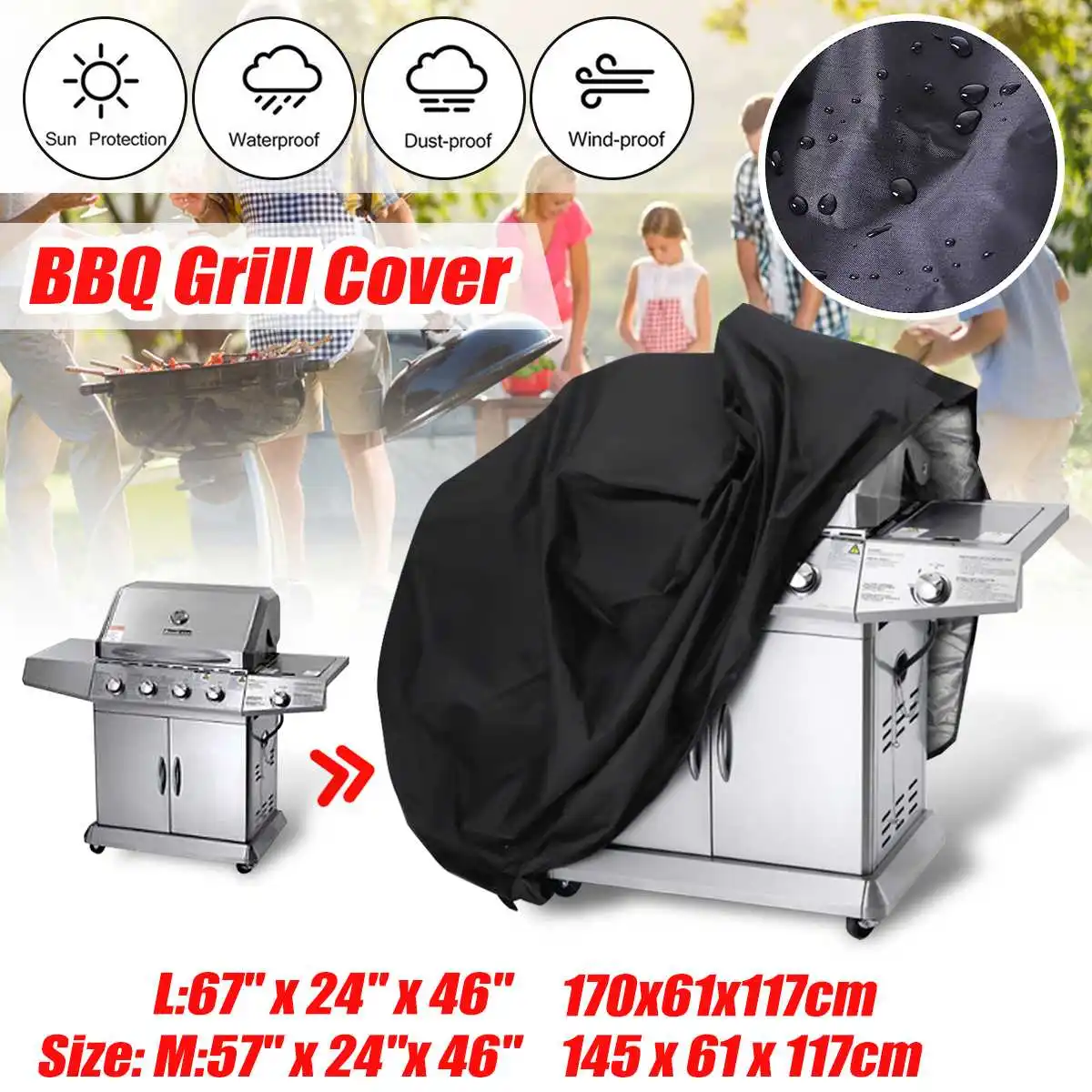 Waterproof Premium BBQ Cover Garden Patio Rain Dust Gas Barbecue Grill Yard BBQ Grill Black Cover
Waterproof Premium BBQ Cover Garden Patio Rain Dust Gas Barbecue Grill Yard BBQ Grill Black Cover