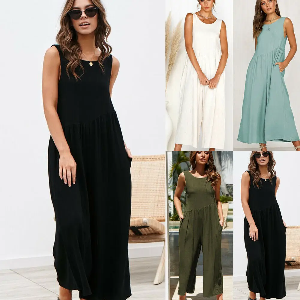 New Female Ladies Summer Fashion Casual Jumpsuit Solid Sleeveless Trousers Party Club | Женская одежда
