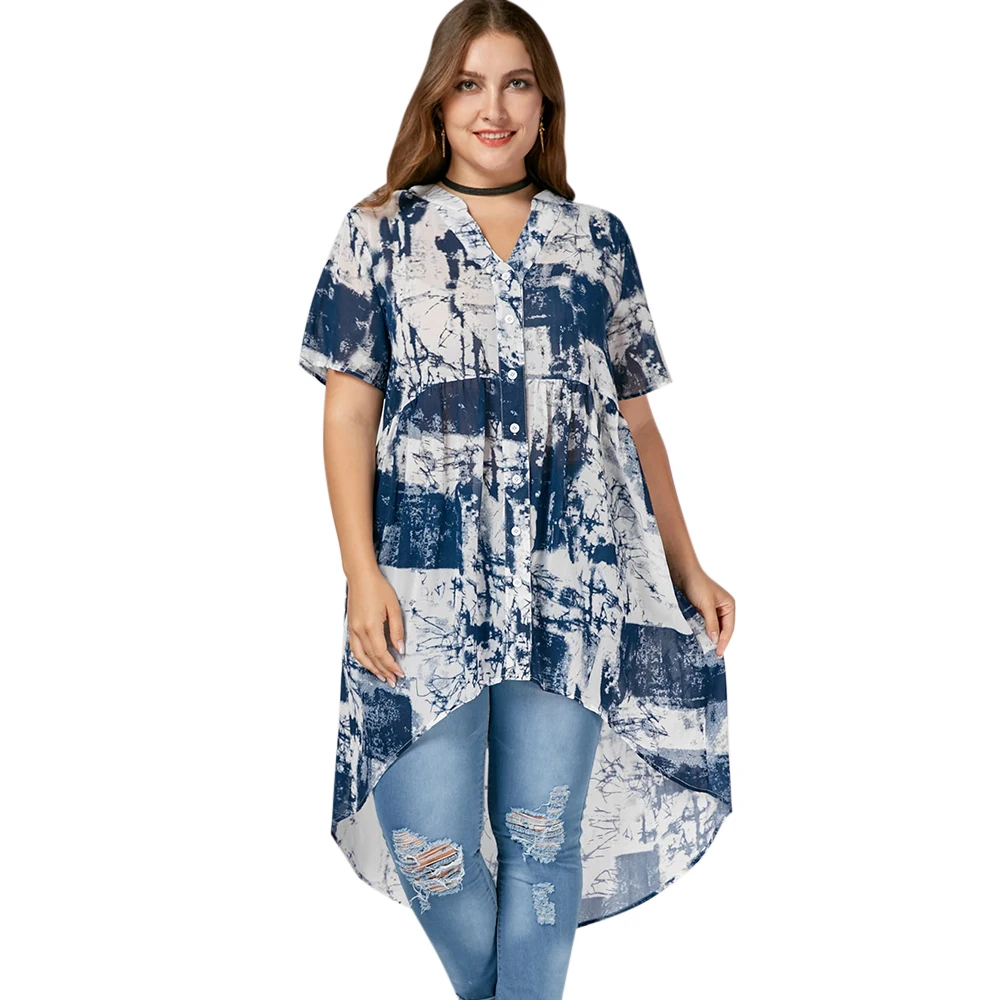 Trendy Summer Plus Size Women Print Shirt V-Neck Tie Dye Long Tunic Top Irregular High Low Blouse Loose Female Tops 2019 Blouses
Trendy Summer Plus Size Women Print Shirt V-Neck Tie Dye Long Tunic Top Irregular High Low Blouse Loose Female Tops 2019 Blouses