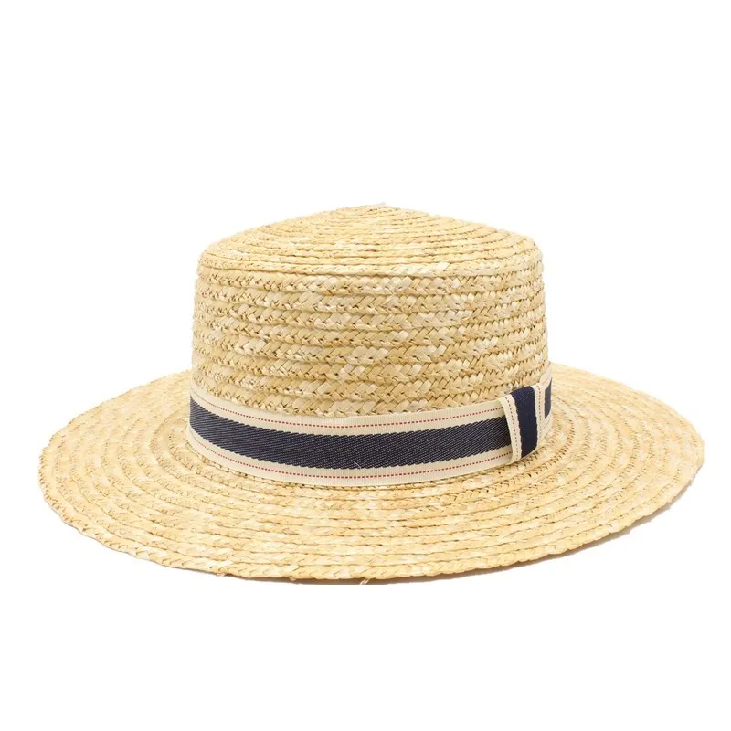 

2019 Wide Brim Boater Hat 10cm 9cm Brim Straw Hat Flat Women Summer Kentucky Derby Hat White Black Ribbon Tie Sun Hat Beach Cap
