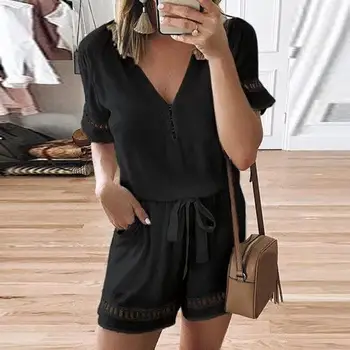 Summer New Pattern Short Sleeve V Neck Hollow Out Waist Leisure Woman Playsuits
Summer New Pattern Short Sleeve V Neck Hollow Out Waist Leisure Woman Playsuits