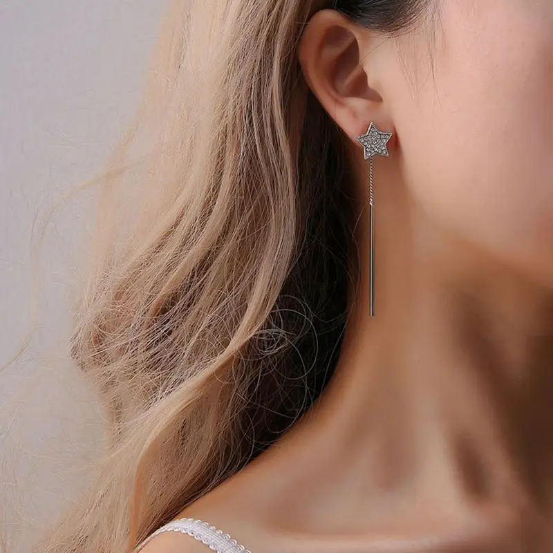 Fashion Korean Style Long Chain Drop Rhinestone Studded Shining Star Stud Earrings Women's Popular Geometric Jewelry
Fashion Korean Style Long Chain Drop Rhinestone Studded Shining Star Stud Earrings Women's Popular Geometric Jewelry