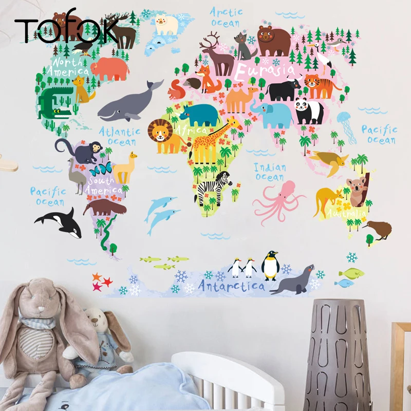 Tofok Cartoon Animals World Map Wall Stickers Children Room Nursery Decoration Wall Decals New Brand 60*90cm Home Decoration
Tofok Cartoon Animals World Map Wall Stickers Children Room Nursery Decoration Wall Decals New Brand 60*90cm Home Decoration