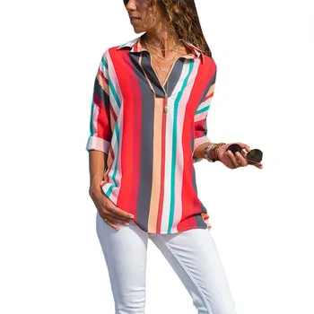 Fashion Women's Long Sleeve Loose Blouse 2018 New Rainbow Striped Casual Tops Shirt Autumn Summer Female V-neck Button-up Shirt
Fashion Women's Long Sleeve Loose Blouse 2018 New Rainbow Striped Casual Tops Shirt Autumn Summer Female V-neck Button-up Shirt