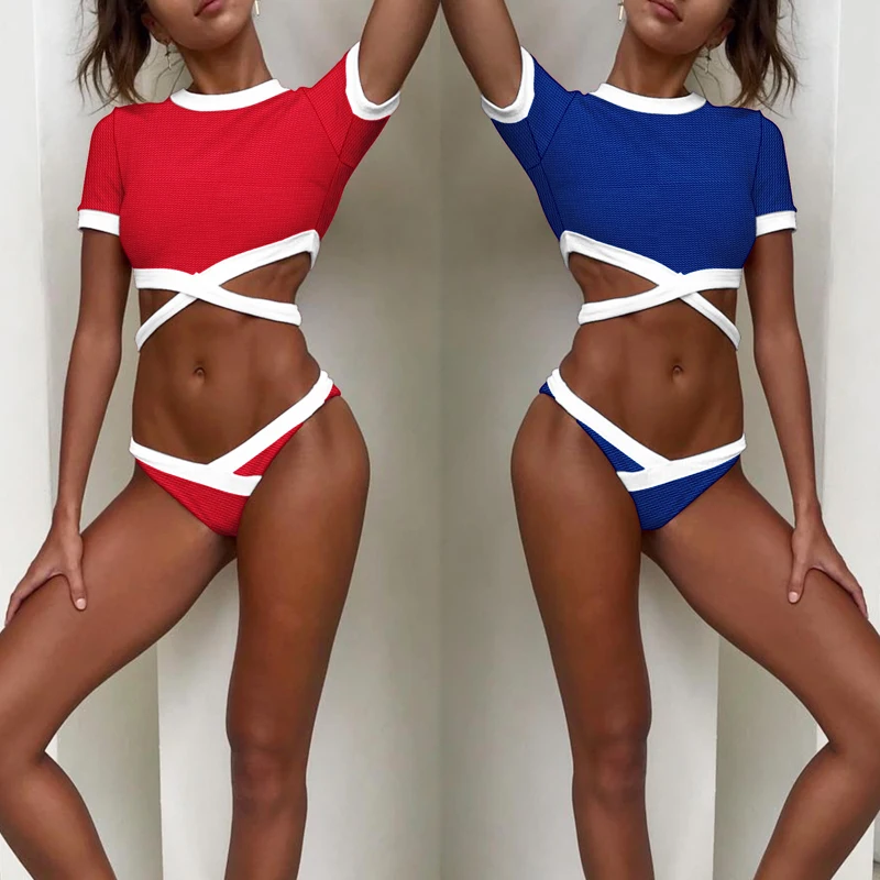 Sports swimwear women 2019 Sexy Cross top bikini set Push up swimsuit female T-shirt two-piece suits
Sports swimwear women 2019 Sexy Cross top bikini set Push up swimsuit female T-shirt two-piece suits