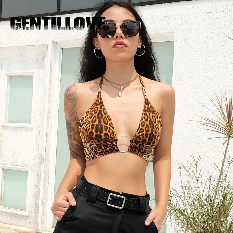 Gentillove Leopard Printed Sexy Halter Crop Top Women Camis Backless Bandage Lace Up Sequins Metal Ring Tank Top Party Bustier
Gentillove Leopard Printed Sexy Halter Crop Top Women Camis Backless Bandage Lace Up Sequins Metal Ring Tank Top Party Bustier
