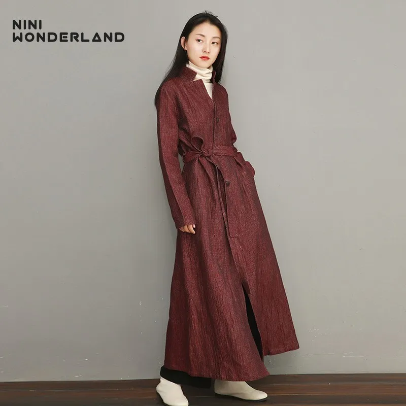 NINI WONDERLAND 2019 Spring Slim Trench Coat Women Solid Color Fashion Long Coats Female Linen Cotton Outwear Autumn With Belt
NINI WONDERLAND 2019 Spring Slim Trench Coat Women Solid Color Fashion Long Coats Female Linen Cotton Outwear Autumn With Belt