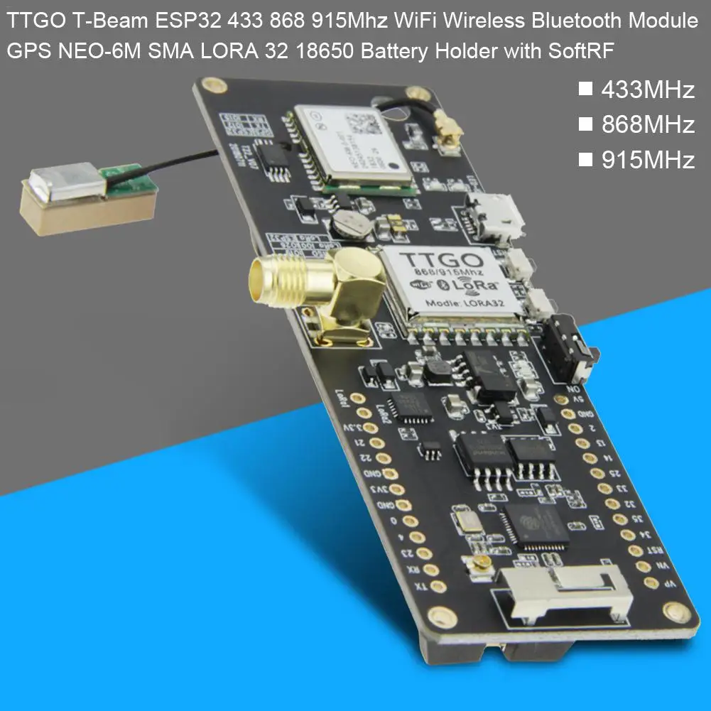 TTGO T-Beam ESP32 433 868 915Mhz WiFi Wireless Bluetooth Module GPS NEO-6M SMA LORA 32 18650 Battery with SoftRF Audio Module
TTGO T-Beam ESP32 433 868 915Mhz WiFi Wireless Bluetooth Module GPS NEO-6M SMA LORA 32 18650 Battery with SoftRF Audio Module