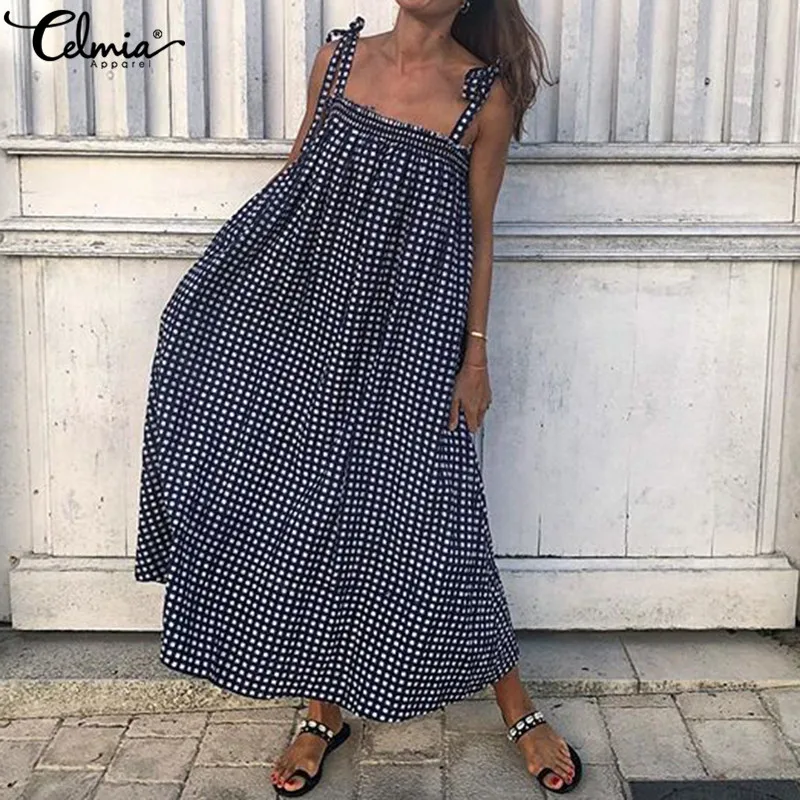 Celmia Women Bohemian Dot Printed Maxi Long Dress 2019 Summer Sexy Straps Sleeveless Casual Loose Vintage Vestido Robe Plus Size
Celmia Women Bohemian Dot Printed Maxi Long Dress 2019 Summer Sexy Straps Sleeveless Casual Loose Vintage Vestido Robe Plus Size