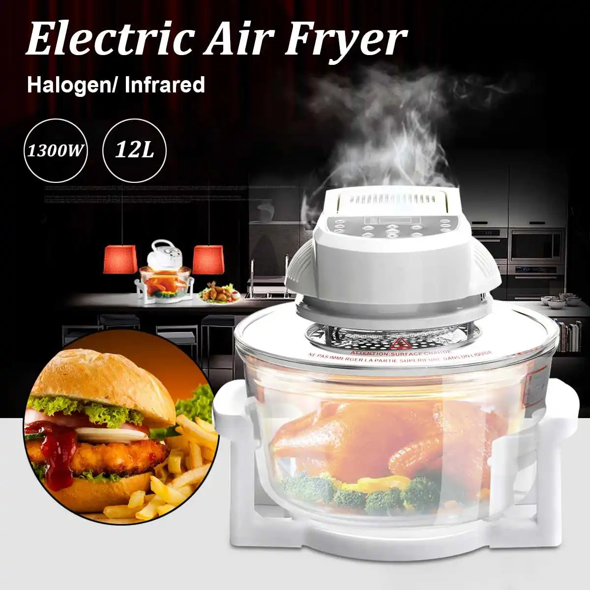 12L 1300W Electric Air Fryer Machine Halogen Infrared Oven French Fries Chicken Skillet Intelligent Air Fryer Microcomputer
12L 1300W Electric Air Fryer Machine Halogen Infrared Oven French Fries Chicken Skillet Intelligent Air Fryer Microcomputer