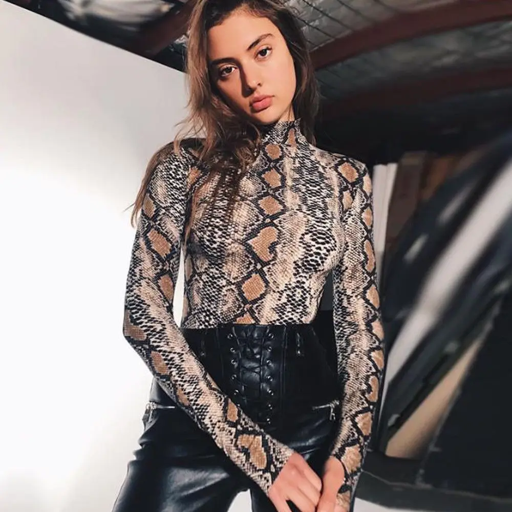 Ladies Sexy Skinny Turtleneck Rompers Women Autumn Long Sleeve Leopard Snake Print Bodysuit
Ladies Sexy Skinny Turtleneck Rompers Women Autumn Long Sleeve Leopard Snake Print Bodysuit