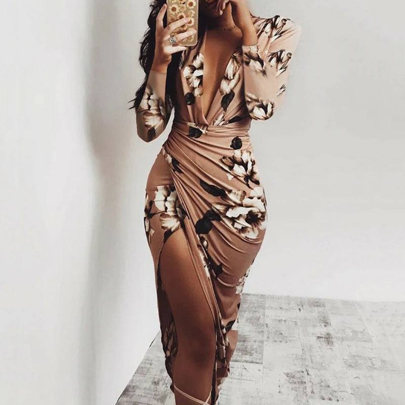 Summer Printing Floral Evening Party Dress Women Sexy Deep V Chiffon Bandage Dresses Front Split Club Wear Maxi Dress Robe
Summer Printing Floral Evening Party Dress Women Sexy Deep V Chiffon Bandage Dresses Front Split Club Wear Maxi Dress Robe