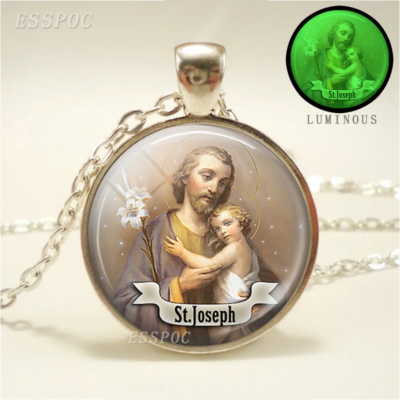 St Joseph Glass Cabochon Necklace Growing Pendant Luminous Jewerly Bible God Christian Art Silver Chain Necklace
St Joseph Glass Cabochon Necklace Growing Pendant Luminous Jewerly Bible God Christian Art Silver Chain Necklace