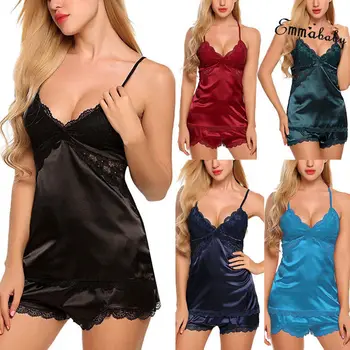 Sexy Women Lingerie Sleepwear Lace Satin Pajama Set Deep V Female Camisole and Shorts 2pcs Backless Bandage Ladies ClothesSet
Sexy Women Lingerie Sleepwear Lace Satin Pajama Set Deep V Female Camisole and Shorts 2pcs Backless Bandage Ladies ClothesSet