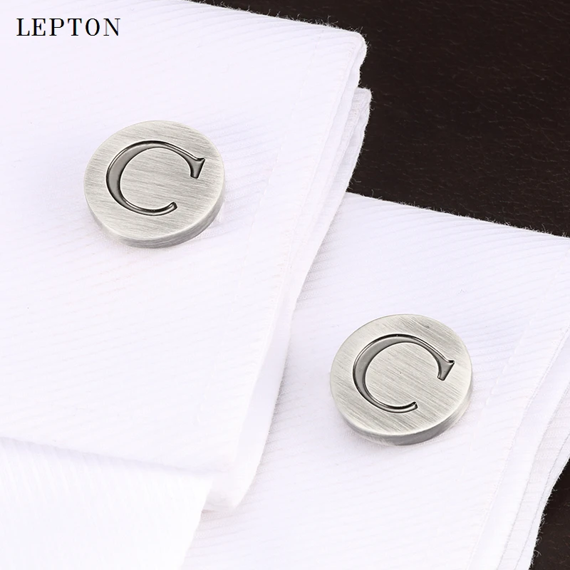 

Lepton Letters of an alphabet C Cufflinks For Mens Classic Antique Silver Plated Letters C cuff links Men shirt cuffs Cufflink